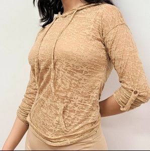 New Burnout Semi Sheer Camel Tan Long Sleeve Hoodie